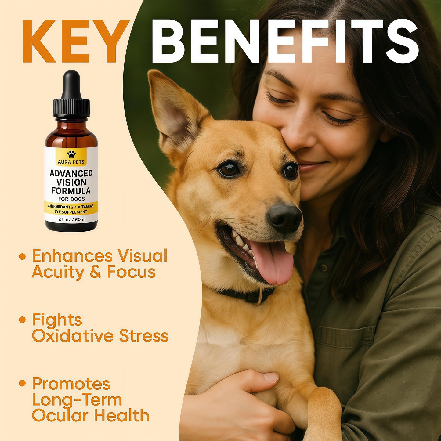 Aura Pets Advanced Vision Formula for Dogs - Eye Health Support with Lutein | Zeaxanthin & Astaxanthin - Helps Maintain Clear Vision & Comfort - 30ml Liquid Supplement